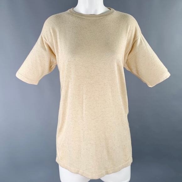 TSE Size M Beige Oatmeal Cashmere Silk Short Sleeve Pullover - Picture 1 of 6